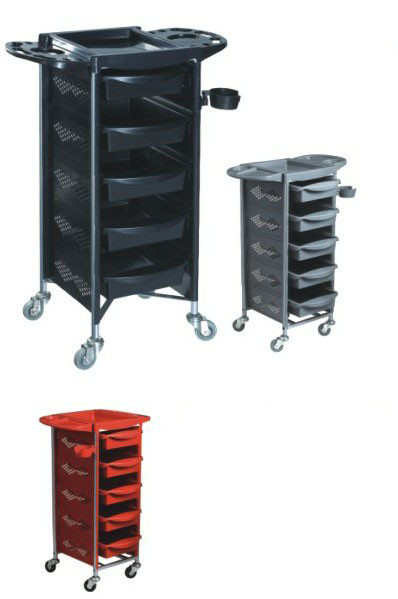 All Black Salon Rolling Cart With Dryer Hold With Folding Trays , 94*39*40cm Size