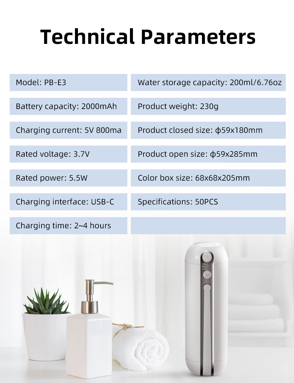 Convenient Portable Travel Bidet For Personal Hygiene 370*295*426mm with 2000mah Battery Capacity