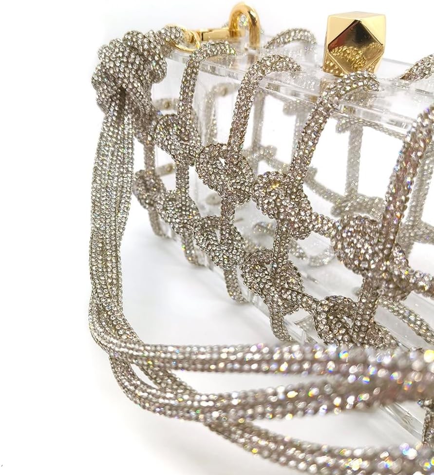 Clear Acrylic Bag Rhinestone Acrylic Clutch Crystal Evening Purses for Women Glitter Handbag for Wedding Cocktail Party