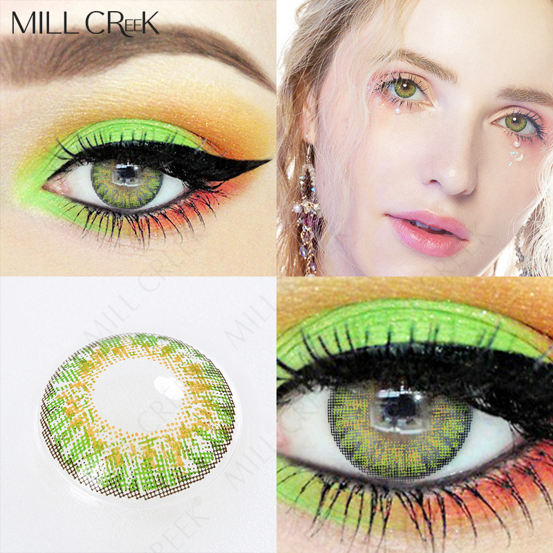 Custom Reusable Colored Sea Olive Green Contact Lens Yearly 14mm