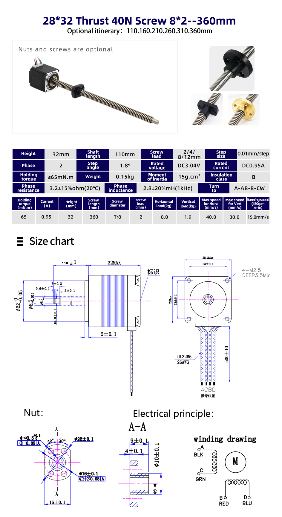 High Temperature Rise Nema 8/11/14/17/23 Micro Lead Screw Linear Actuator Stepper Motor
