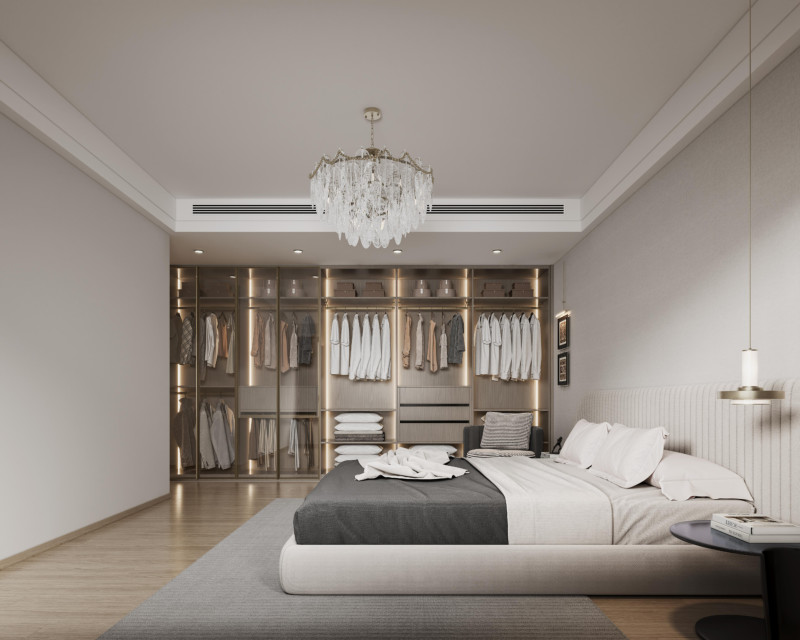 Modern Minimalist Bedroom Wardrobe Full Height Wardrobe With Integrated Open Shelving
