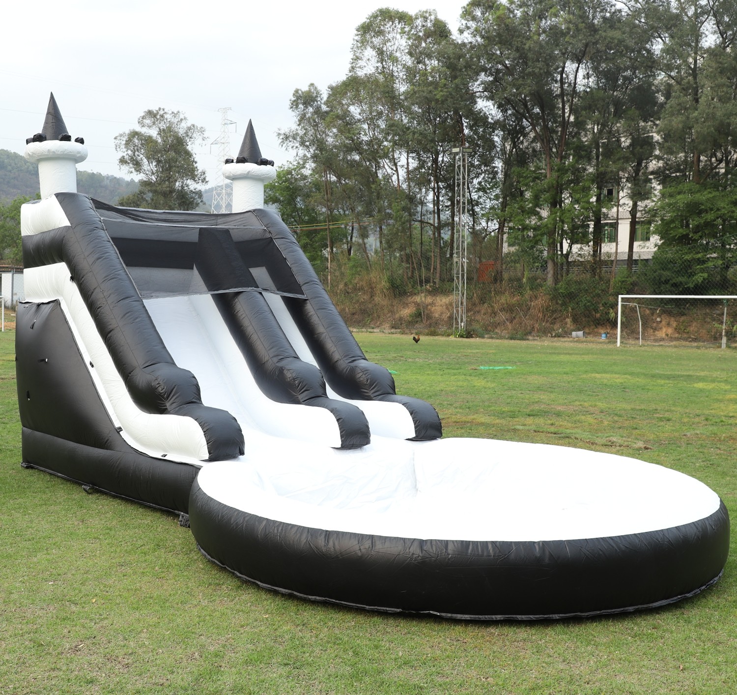 Water Slide Inflatable White and Black Waterslide Kids Slide with Bigger Water Splash Pool