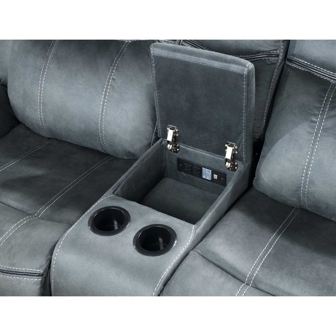 Recliner Sofa set with Dropdown Table and Drawer and Storage Box, Gray Fabric-like vinyl