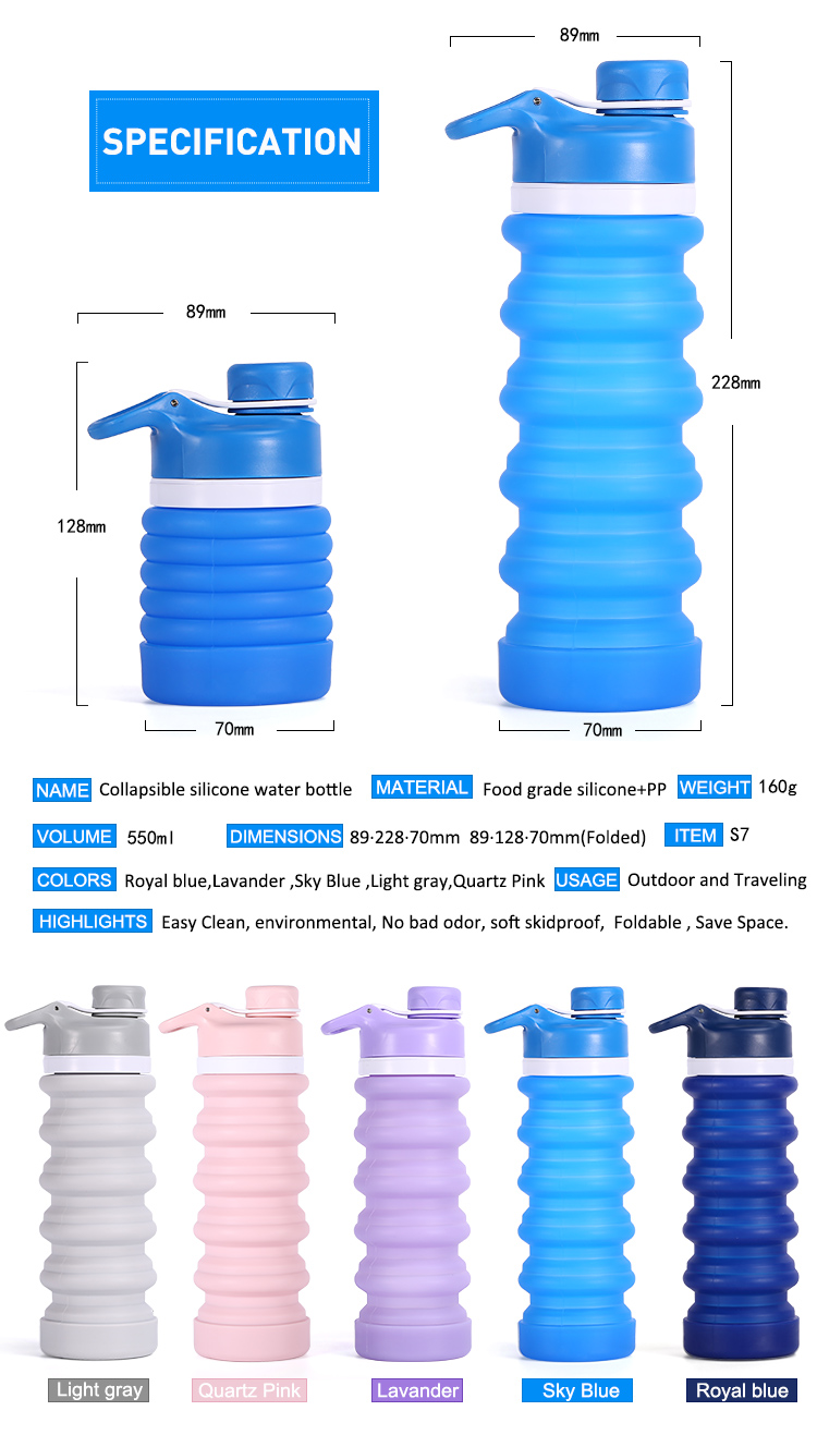 Travel Portable Squeeze Flexible Silicone Collapsible Water Bottle