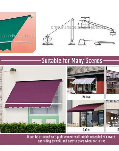 Patio Waterproof Windproof UV Resistence Aluminium Retractable Awning With Drop Arm