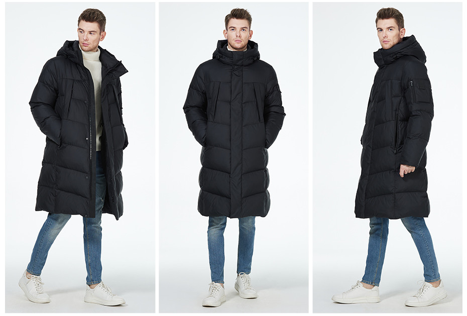 A long down jacket, upper and lower four-pocket design,long men's winter coat, straight fit, cold winter coat