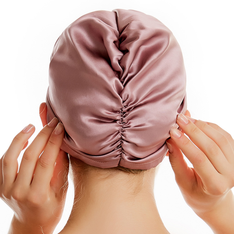 pink 100% Pure Silk Hair Bonnet , 43cm Mulberry Silk Head Cover
