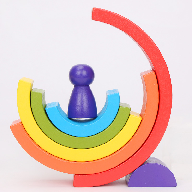 Brown 18cm Rainbow Wooden Building Blocks Toy Creative Educational