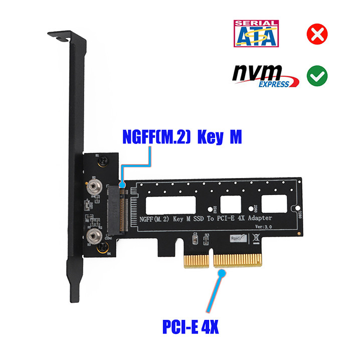 M.2 NGFF PCI-E Nvme SSD To PCI Express 3.0 X4 Host Adapter With Heatsink