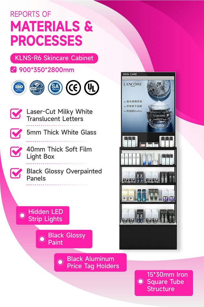 KLNS-R6 40mm Thick Soft Film Light Box Skincare Display Cabinet with 5mm White Glass