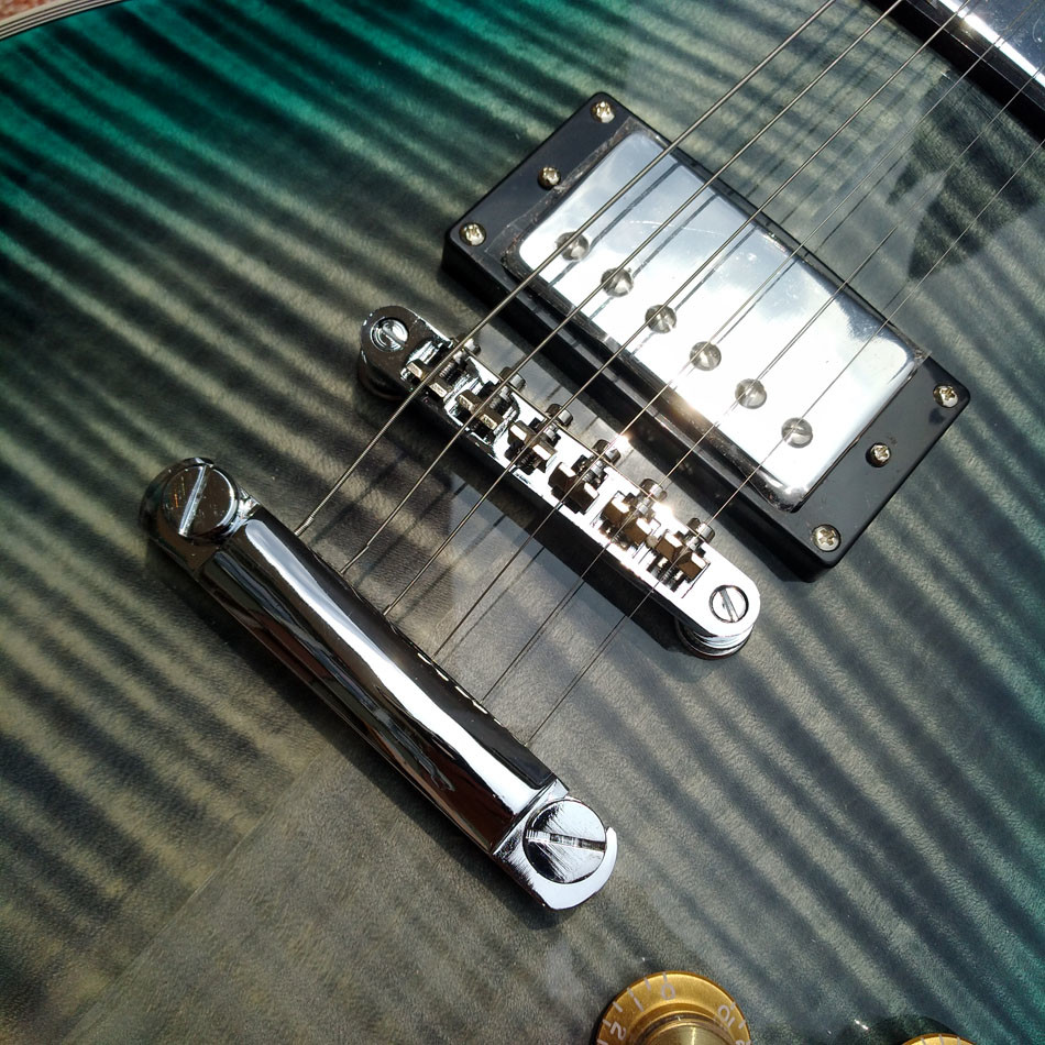 New style high-quality custom LP electric guitar, Green&blue Flame Maple Top Rosewood fingerboard electric guitar, free