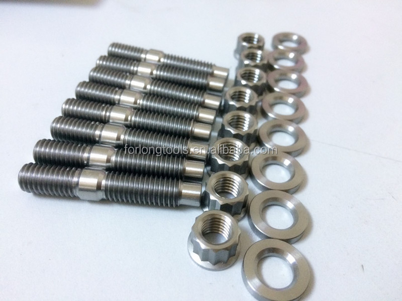 Universal Fitment Ti Natural Material M8 x 1.25 Titanium Exhaust Manifold Stud Kit with Nuts and Washers