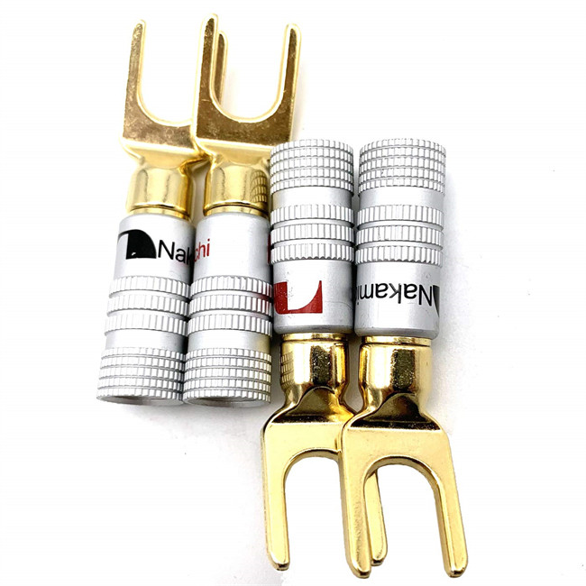 Male Brass U Shaped Spade Connector , Gold Plated Y Spade Speaker Plugs