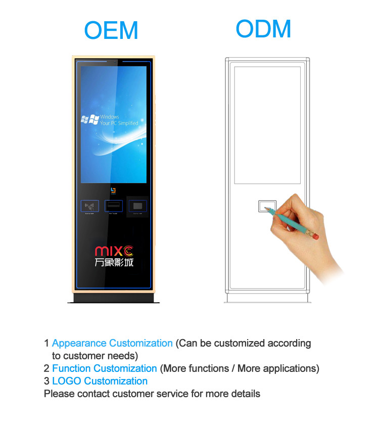 43 Inch Food Ordering Self Service Bill Payment Cash Acceptor Ticket Vending Machine