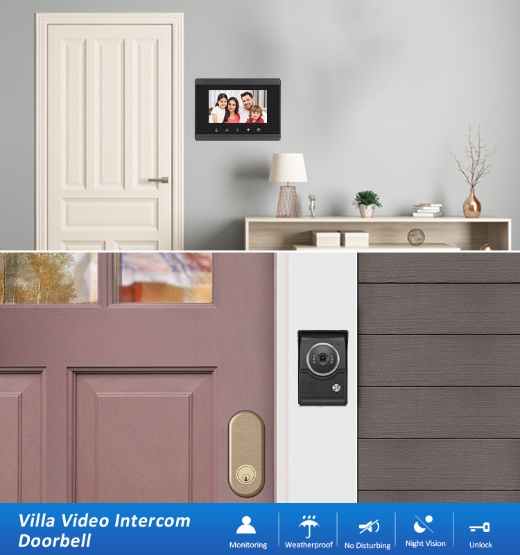 2 Room 4 Wire Villa Video Intercom System Color 1000TVL 800 x 480 Camera