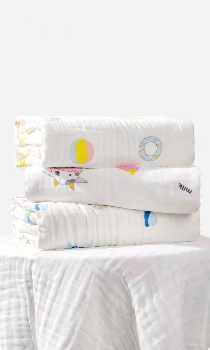 Printing 40S Fiber Thick Natural Crepe 260GSM Swaddle Blanket Diaper Bath Towels Cover Six Layers Gauze Cotton Fabric
