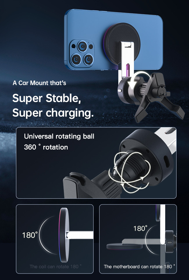 Foldable Iphone Magsafe Car Mount With 9 Color Lighting Animation