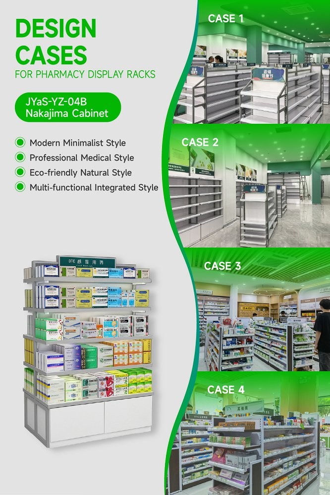 JYaS-YZ-04B Minimalist Modern Style Pharmacy Center Cabinet With White Glossy Boards And Aluminum Price Tag Slot