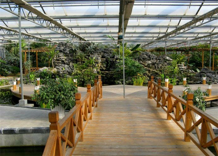 Single Span Ecological Greenhouse , Large Glass Greenhouse Aluminium / Steel Metal Type