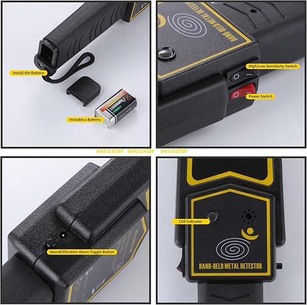 Sound and Vibration Alarm Hand Held Metal Detector With Belt and Battery