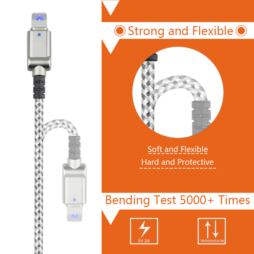 Strong Cell Phone Mobile USB Cable with LED light Zinc Alloy housing Protect