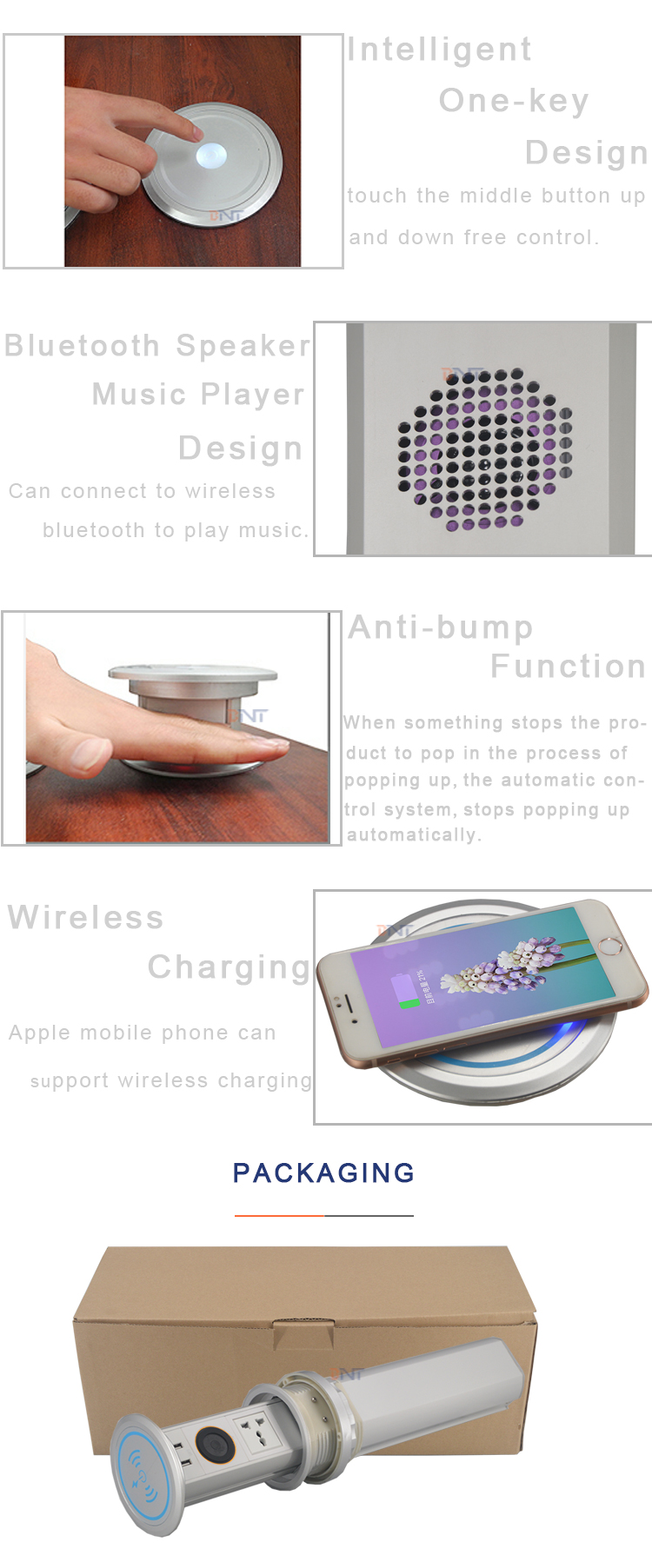 Intelligent kitchen electrical power tabletop motorized pop up socket outlet with usb port