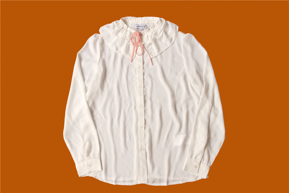 Casual White Princess Collar Shirt 100% Polyester With Cute Bandage