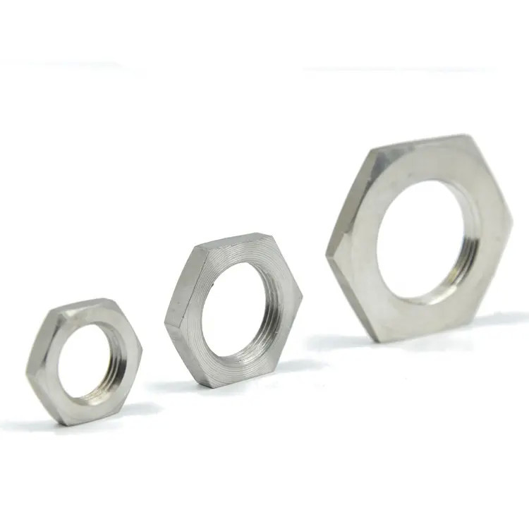 Female Threaded Flat Head Thin Nut Stainless Steel 304 / Carbon Steel / Brass Hex Locking Nut