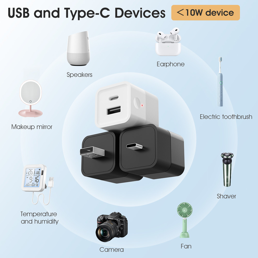 Tuya Smart WiFi Mini Portable Power Adapter – 5V Micro USB & Type-C Charger Plug with Wireless APP Control, Timing, Voice Commands, Alexa Compatible