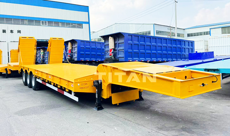 Factory Price TITAN 3 Axle Semi Lowbed Trailer Hydarulic Folding Ramp Low bed Truck Trailer for Sale