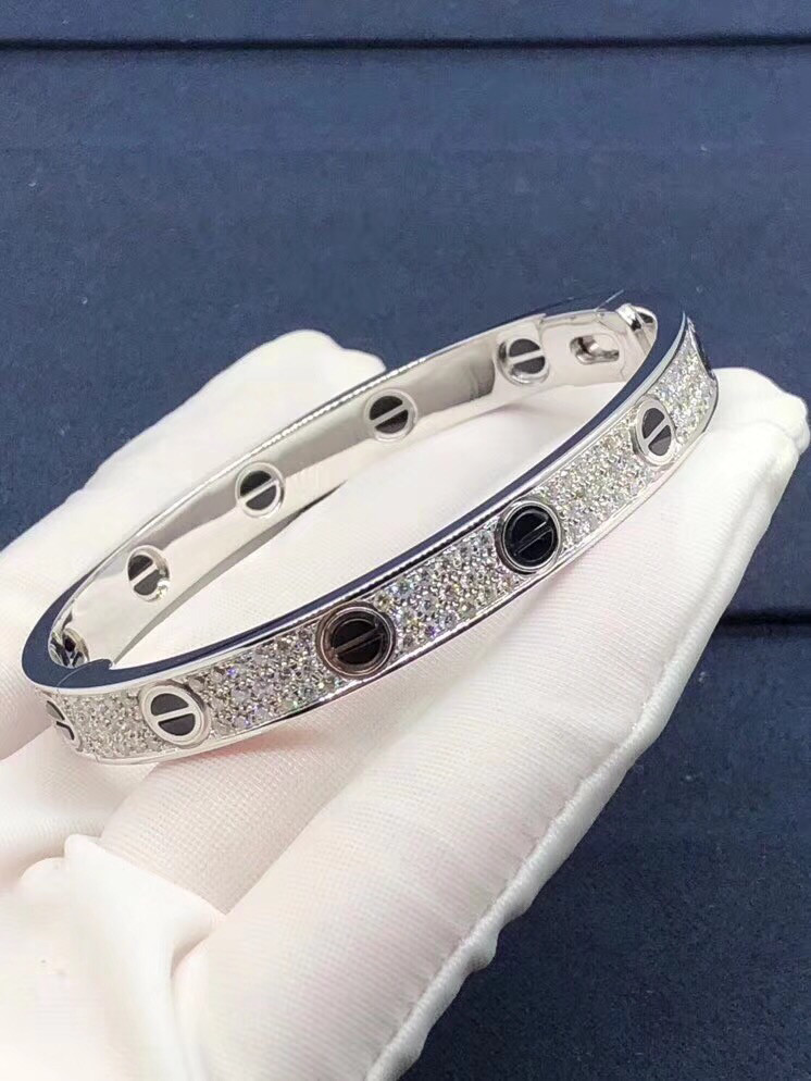 Factory Custom Fine Jewelry 18k White Ogold LOVE Bracelet, Diamond-Paved, Ceramic Bracelet