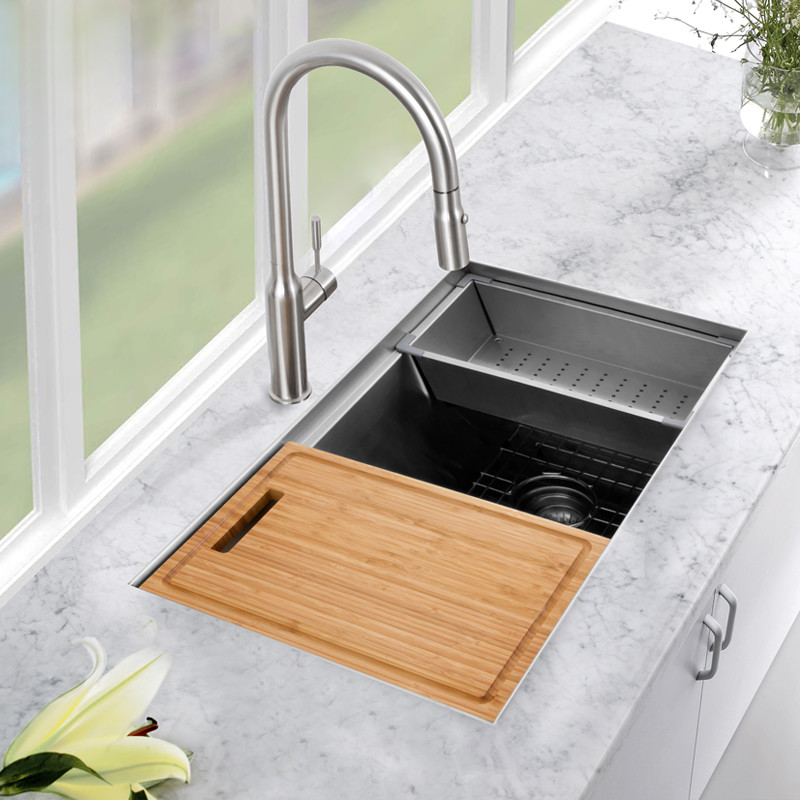 Integrated Flush In Kitchen Workstation Sink With Fittings