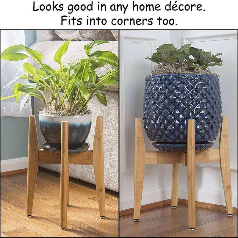 Natural Bamboo Stand White Ceramic Small Planter Pot for Modern Living Spaces