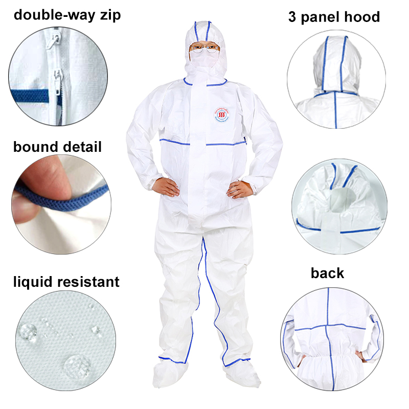 PPE Non Woven Hazmat Suit White Chemical Uniform Disposable Jumpsuit Medical