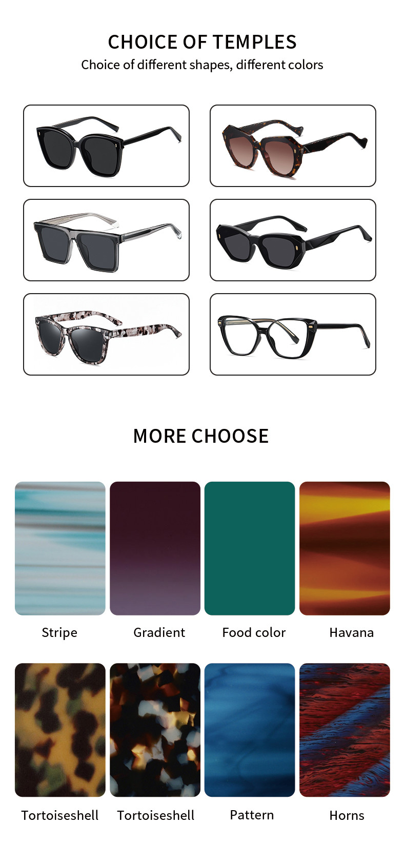 Customized Acetate Sunglasses 300 Pcs Unisex Abundant Style Options