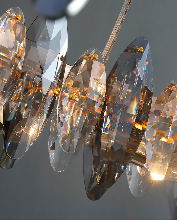 80cm Adjustbale Wire Iron Crystal Chandelier Smoked Crystal Ceiling Light ISO9001 240V