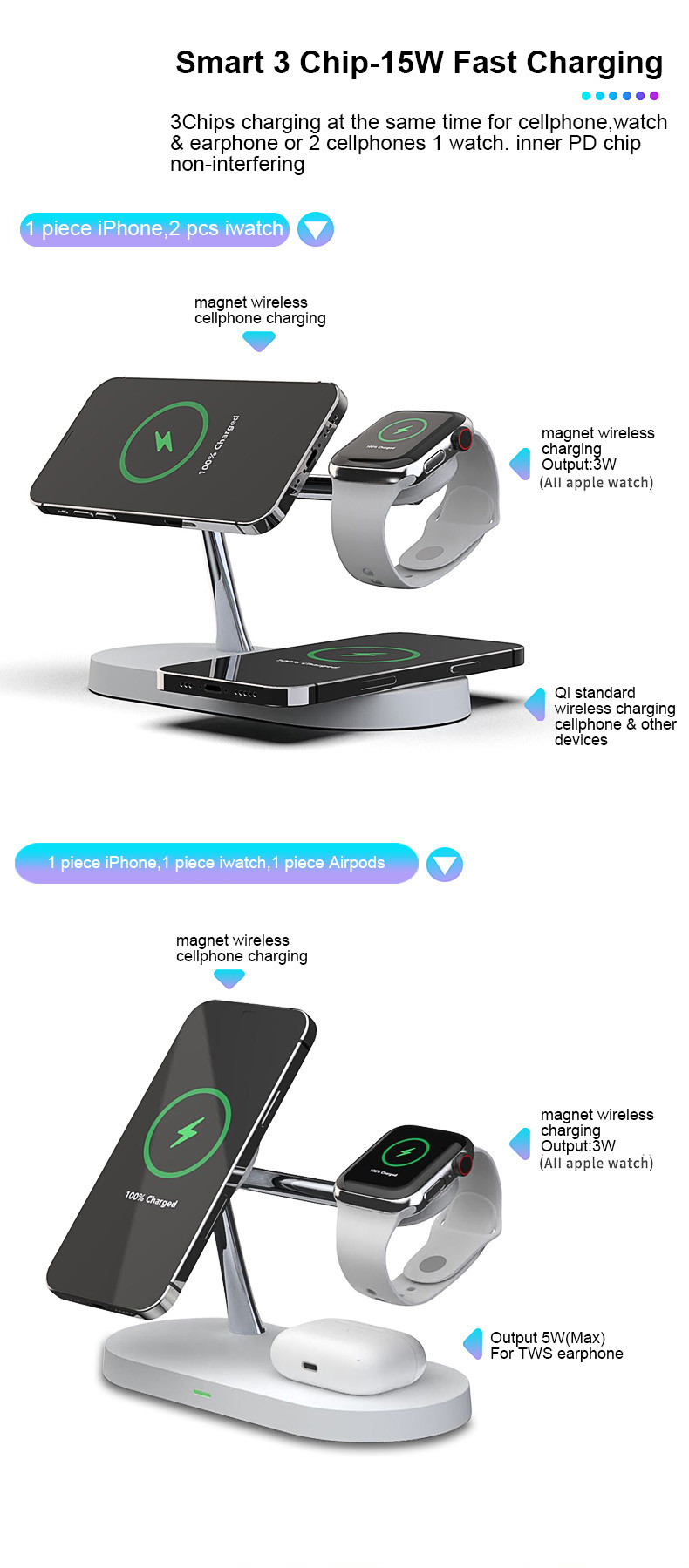 Magnetic 5 In 1 15W Qi Wireless Charging Stand