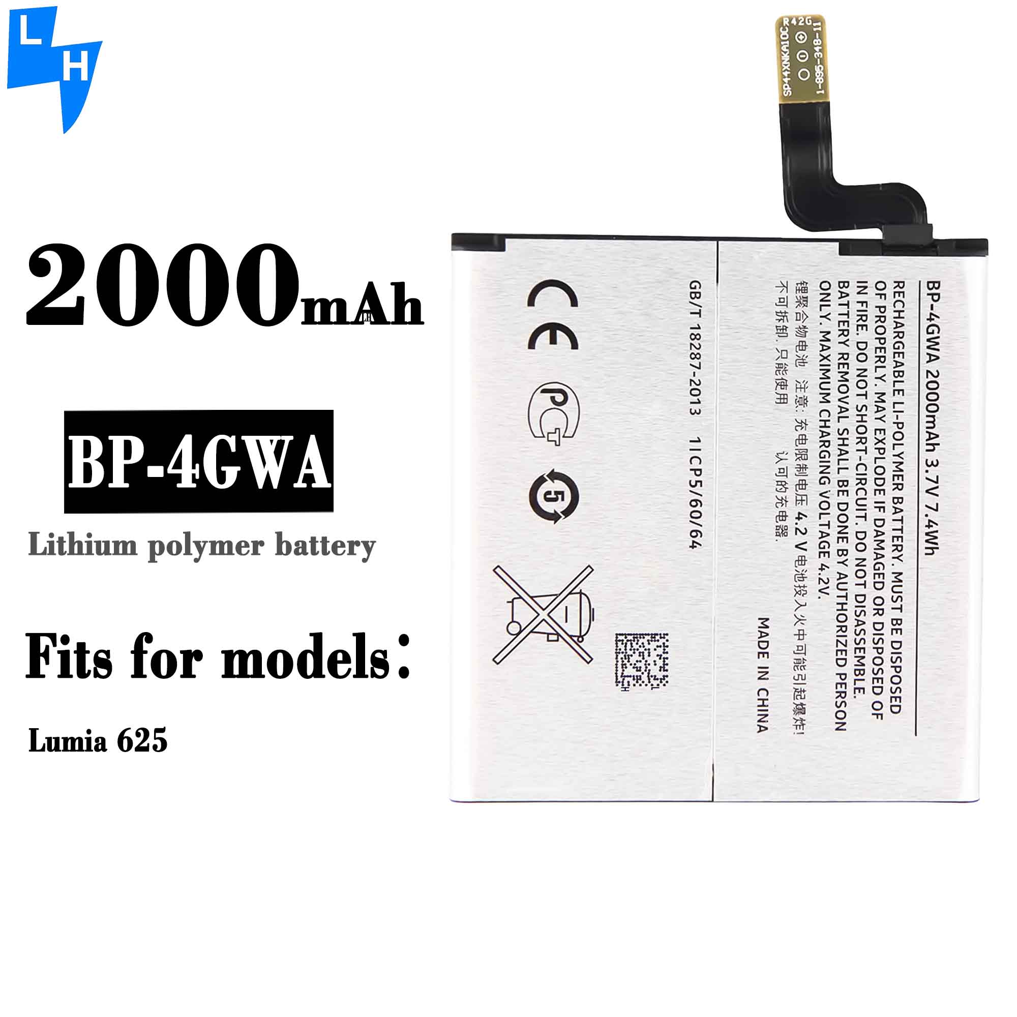 BP-4GWA 3.8V 2550mAh Battery for Nokia Lumia 625 625H 720 720T RM-885 Replacement