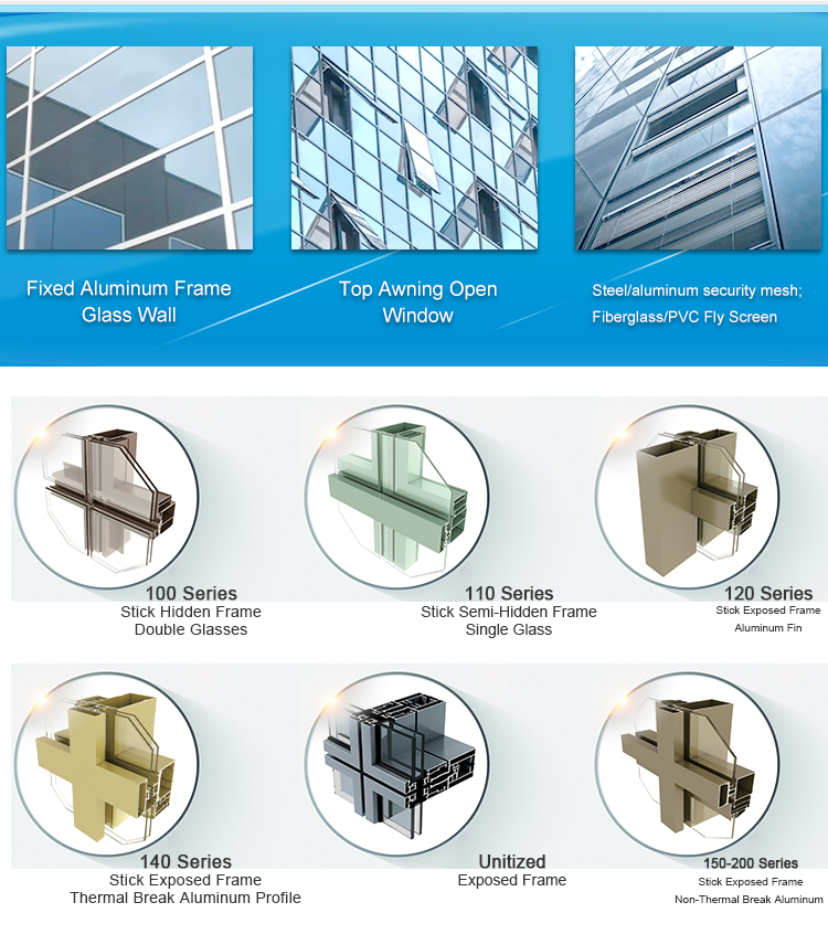 Energy Saving Aluminium Curtain Wall Cladding Invisible 2.0-5.0mm