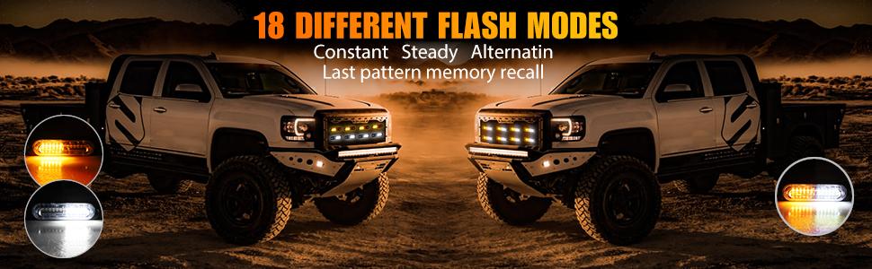 Emergency Strobe Lights Amber White LED Sync Feature Strobe Warning Flashing Light Caution Construction Hazard Light Bar