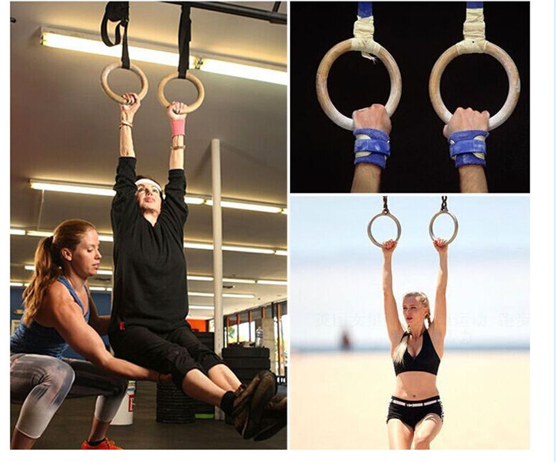 Double Circle Crossfit Pull Ups Garage Fit Wood Gym Rings Home Fitness Equipment