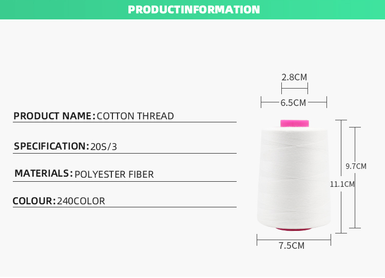 240 Color Options Mercerized Yarn Black Brown White Cotton Thread for T-Shirt Sewing