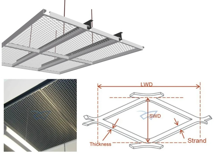 Ceiling Aluminum Mesh Panels 1.5mm Suspended Expanded Metal Mesh Fence