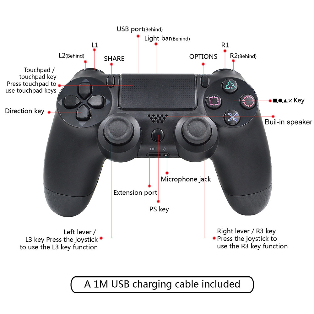 Bluetooth Wireless Joystick for PS4 Controller Gamepad Double Shock for Playstation 4 Black and White Color