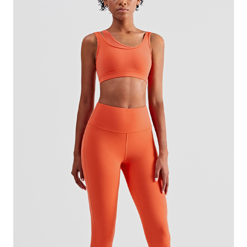 Mesh Stitching Strappy Back Sports Bra Girls Elastic Bottom Padded Crop Top