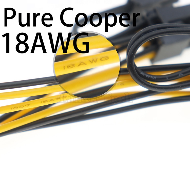 18AWG Pure Cooper Splitter 6 PIN Female to Dual 8 PIN 6+2 Male PCI Express PCIe Cable for GPU Graphics Cards