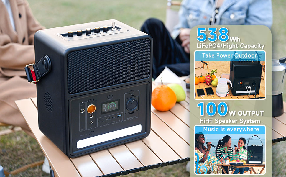800W Portable Power Station for Outdoor Party Karaoke Speaker Microphone Battery Camping 14kg