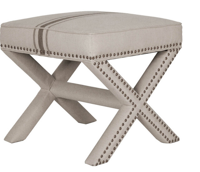 Wooden Fabric storage ottoman X Cross shape legs ottoman stool ,birch wood with linen fabric