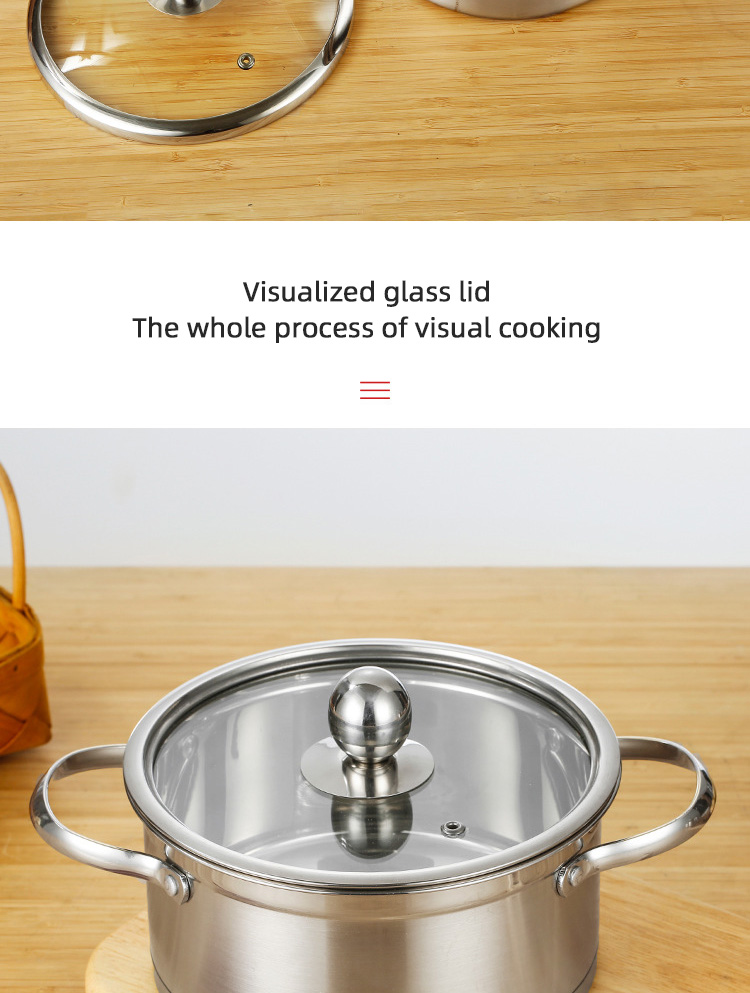 New Design Silver Kitchen Small Stock Pot Stainless Steel Shabu Shabu Induction Hot Pot With SS Double Ear Handles